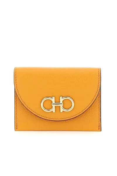 Ferragamo Salvatore  Gancini Foldover Top Cardholder In Orange