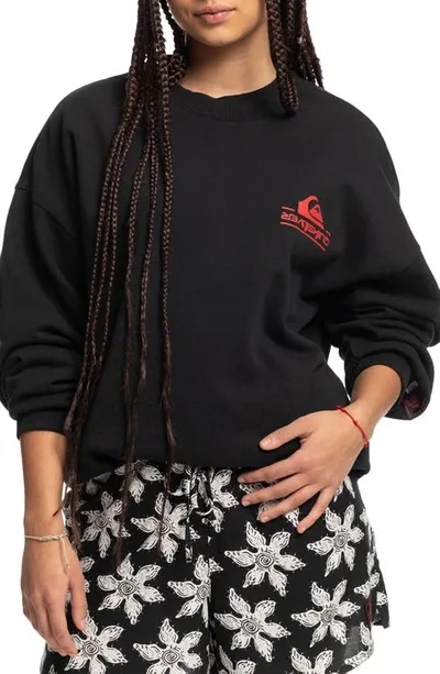 Quiksilver X 'stranger Things' Reefer Organic Cotton Crewneck Sweatshirt In Black