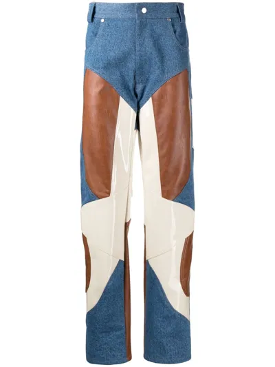 Gmbh Blue Jun Patchwork Straight Leg Trousers