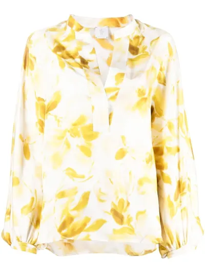 Eleventy Floral-print Silk Blouse In Yellow