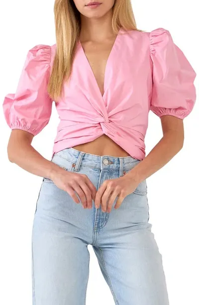 English Factory Puff Sleeve Crop Top In Pink