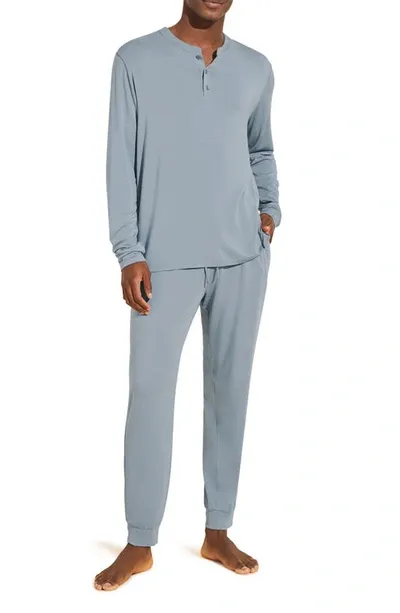 Eberjey Henry 2-piece Henley Pajama Set In Blue Fog