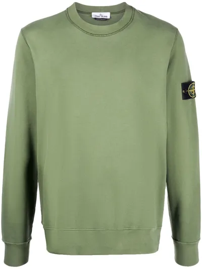 Stone Island Compass Badge Crew-neck Sweatshirt In Green