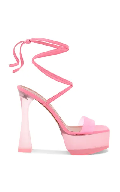 Amina Muaddi Sita Clear Ankle-wrap Platform Sandals In Pink