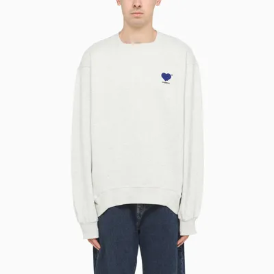 Ader Error Light Grey Twin Heart Crew Neck Sweater In White