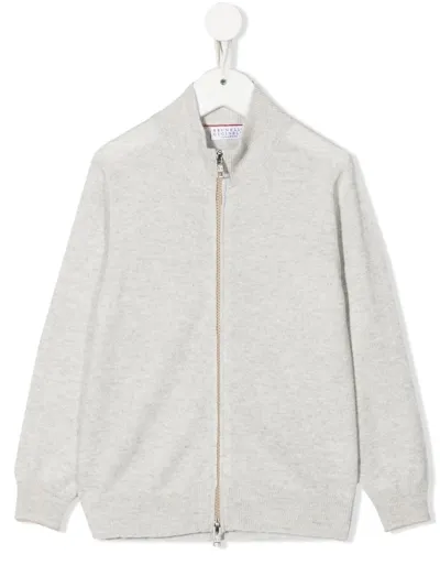 Brunello Cucinelli Kids' Cashmere Zipped Sweatshirt In Grau