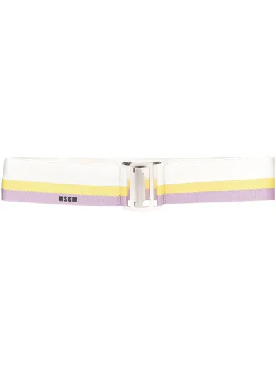 Msgm Striped Logo-print Belt In White