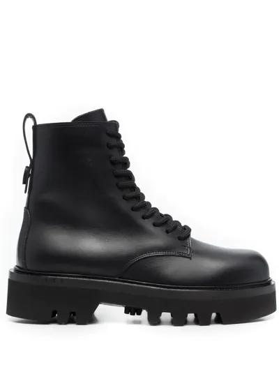 Furla Lace-up Leather Boots In Nero