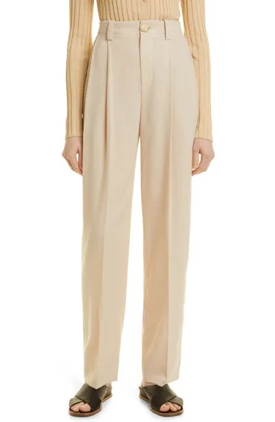 Vince Pleated-front Tapered High-waist Trousers In Pale Fawn Milk