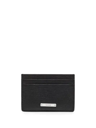 Hugo Boss Logo-plaque Leather Cardholder In Schwarz