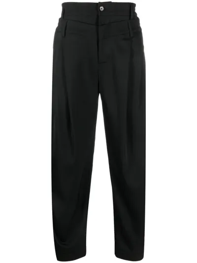 Feng Chen Wang Double-waistband Tapered Trousers In Black