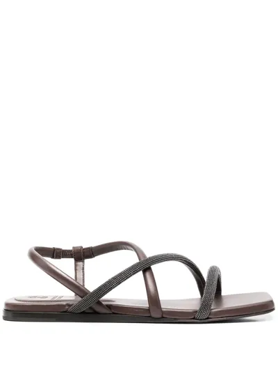 Brunello Cucinelli Strappy Flat Sandals In Brown