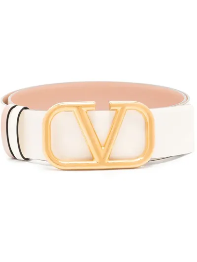 Valentino Garavani Neutral Reversible Vlogo Leather Belt In White