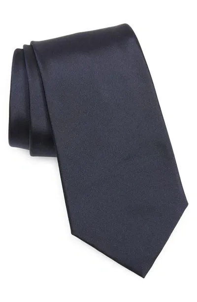 Ralph Lauren Purple Label Peau De Soie Solid Navy Silk Tie In Dark Navy