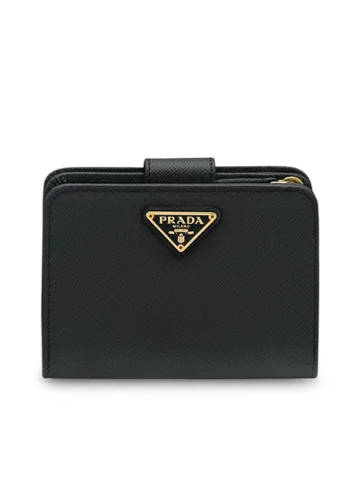 Prada Black Saffiano Leather Small Continental Wallet