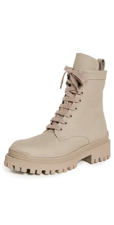 Ilio Smeraldo Sulcer Womens Lug Sole Moto Combat & Lace-up Boots In Beige