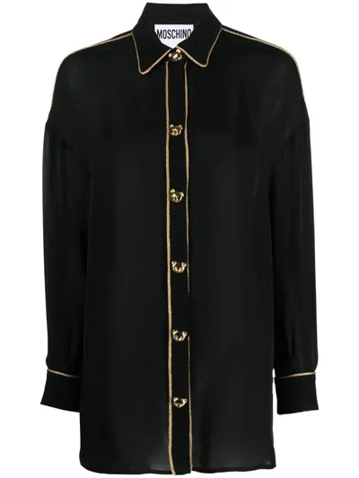 Moschino Panda Button Chain Detail Shirt In Black