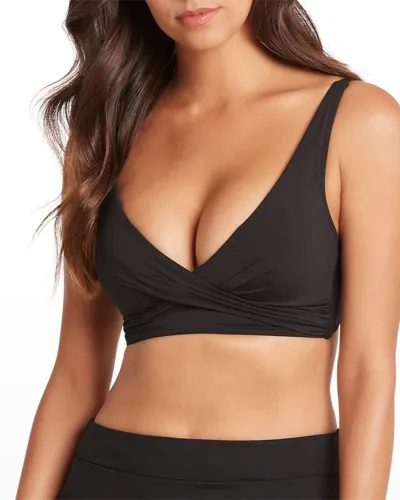 Sea Level Swim Essentials Cross Front Multifit Bra Top In Black