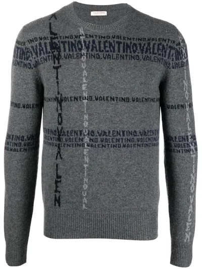 Valentino Intarsia-knit Logo Cashmere Jumper In Grey