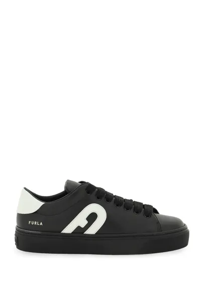 Furla Logo-patch Low-top Sneakers In Nero + Talco H