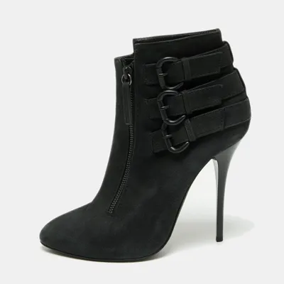 Pre-owned Giuseppe Zanotti Black Nubuck Buckle Ankle Boots Size 38.5