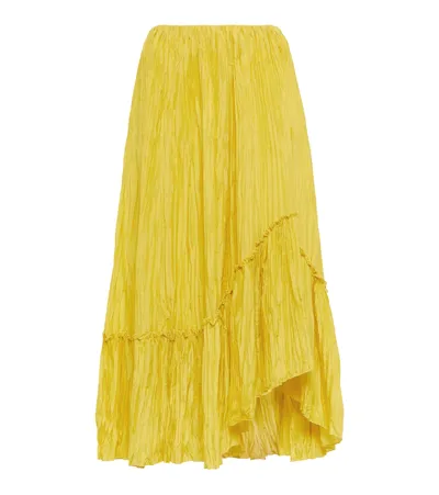 Vince Wrinkled Silk Tiered Skirt In Yellow