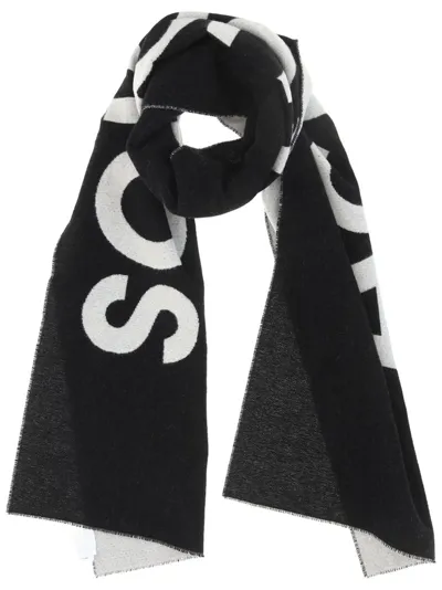 Acne Studios Logo Detailed Knitted Scarf In Black