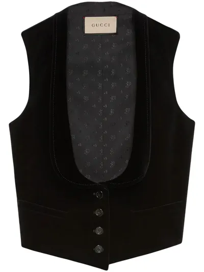 Gucci Soft Cotton Velvet Stretch Gilet In Nero