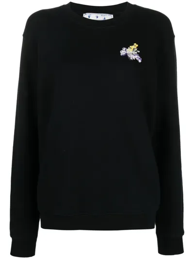 Off-white Flower Arrow Stretch Cotton Crewneck Graphic Sweatshirt In Black Multi