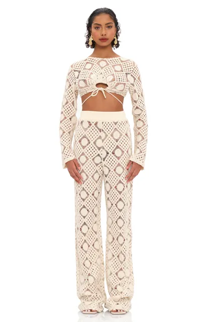 Andrea Iyamah Hira High Rise Crochet Swim Cover-up Pants In Chalk