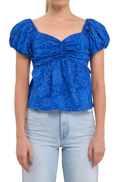 Endless Rose Floral Cutout Bow Tie Top In Blue