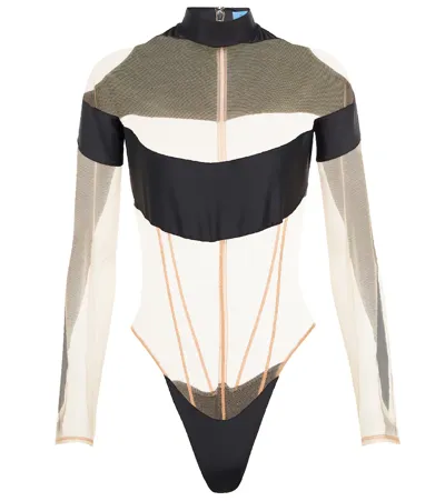 Mugler Paneled Bodysuit In Black