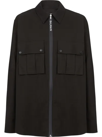 Balmain Zip-up Cotton Shirt In Black