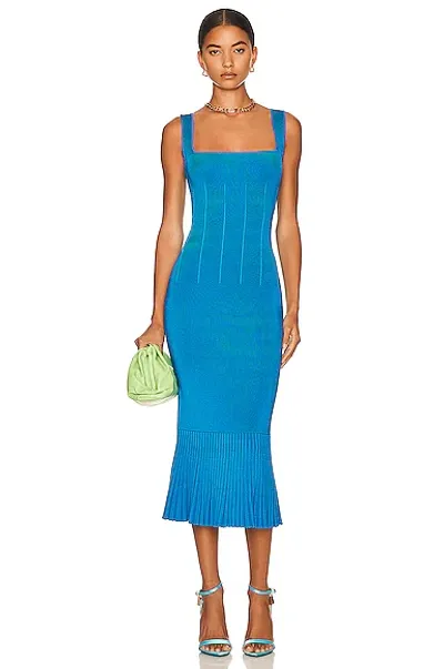 Galvan Atalanta Flared-hem Stretch-woven Midi Dress In Turquoise