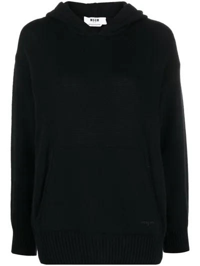 Msgm Hooded Wool-cashmere Jumper In Blue