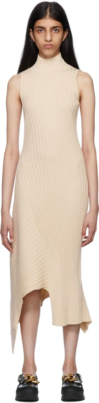 Stella Mccartney Elevated Cotton Rib-knit Dress In Beige