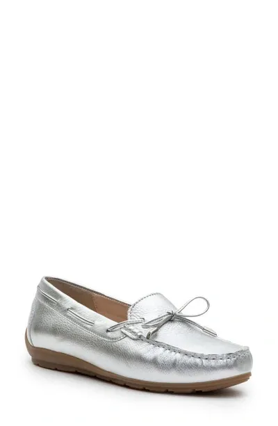 Ara Amarillo Leather Driving Moccasin In Silver Gauchosoft -metallic