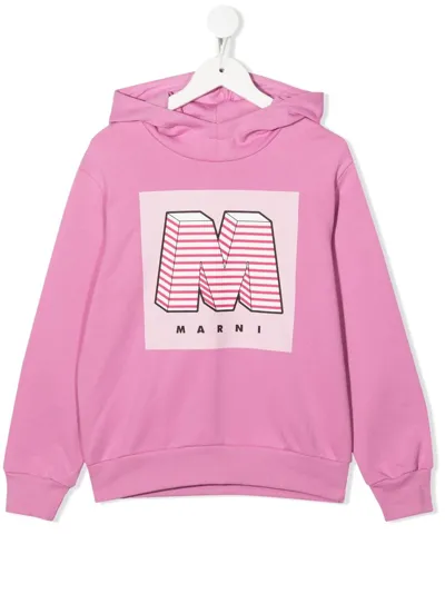 Marni Logo-print Detail Hoodie In Pink