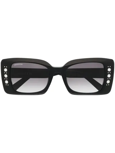 Swarovski Crystal-embellished Square-frame Sunglasses In Black