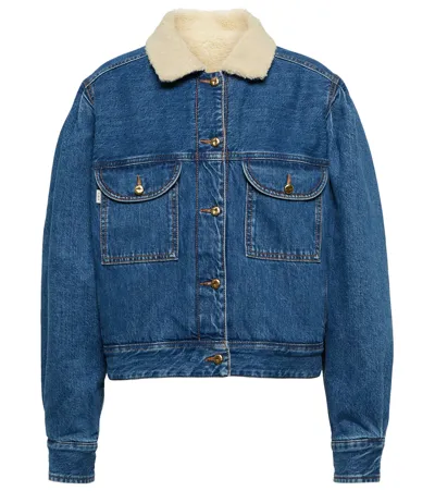 Blazé Milano Shire Shearling-trim Collar Denim Jacket In Blue