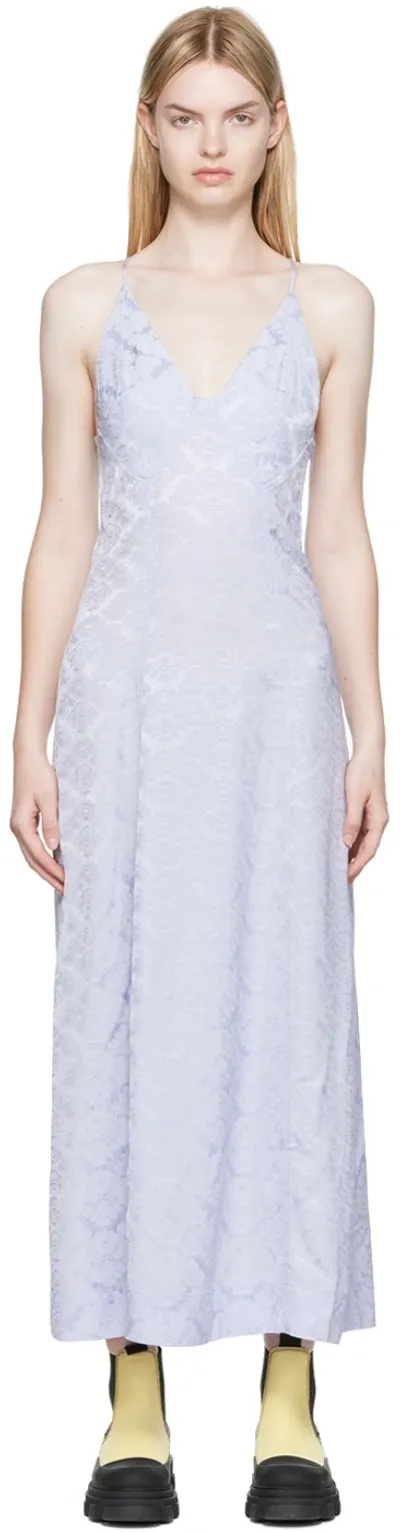 Ganni Floral Jacquard Midi Slip Dress In Cosmic Sky