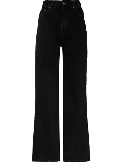 Ganni Magny Wide-leg High-rise Organic-cotton Denim Jeans In Washed Black/black