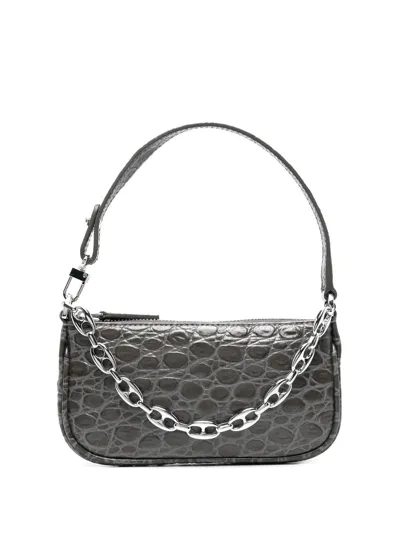 By Far Rachel Crocodile-embossed Shoulder Bag In Black