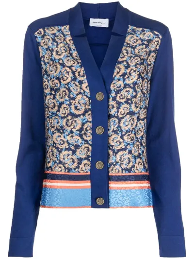 Ferragamo Abstract-leopard Print Cardigan In Blue