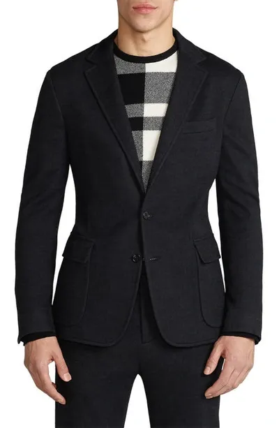 Ralph Lauren Purple Label Hadley Herringbone Jersey Suit Jacket In Black