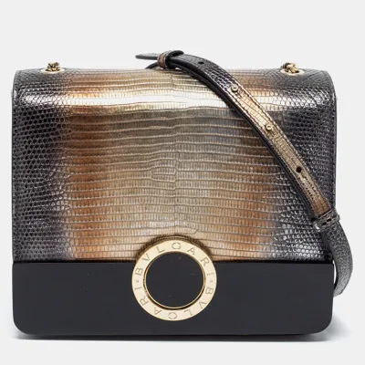 Pre-owned Bvlgari Metallic/black Lizard Perspex And Leather Small Flap Cover Shoulder Bag