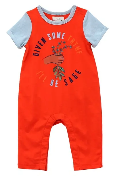 Peek Essentials Babies' Thyme Graphic Cotton Romper In Red