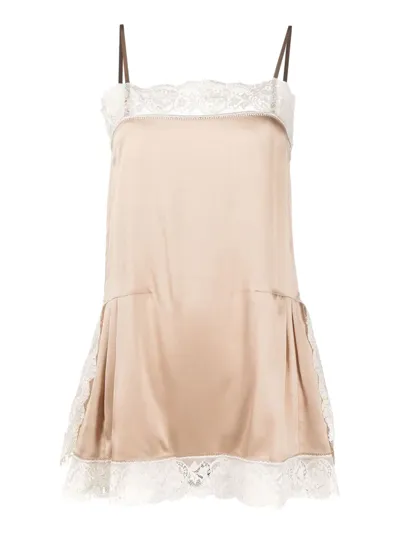 Maison Margiela Floral Lace Trimmed Short Dress In Pink