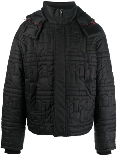 Ferrari Quilted-logo Puffer Jacket In Black