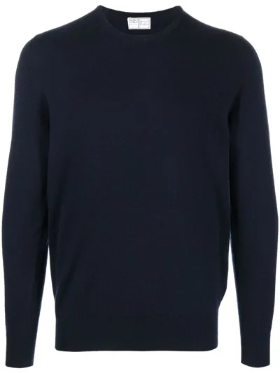 Fedeli Long-sleeved Ribbed-hem Jumper In Blue